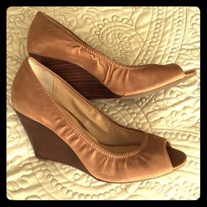 Jessica Simpson Leather Peep Toe Wedge